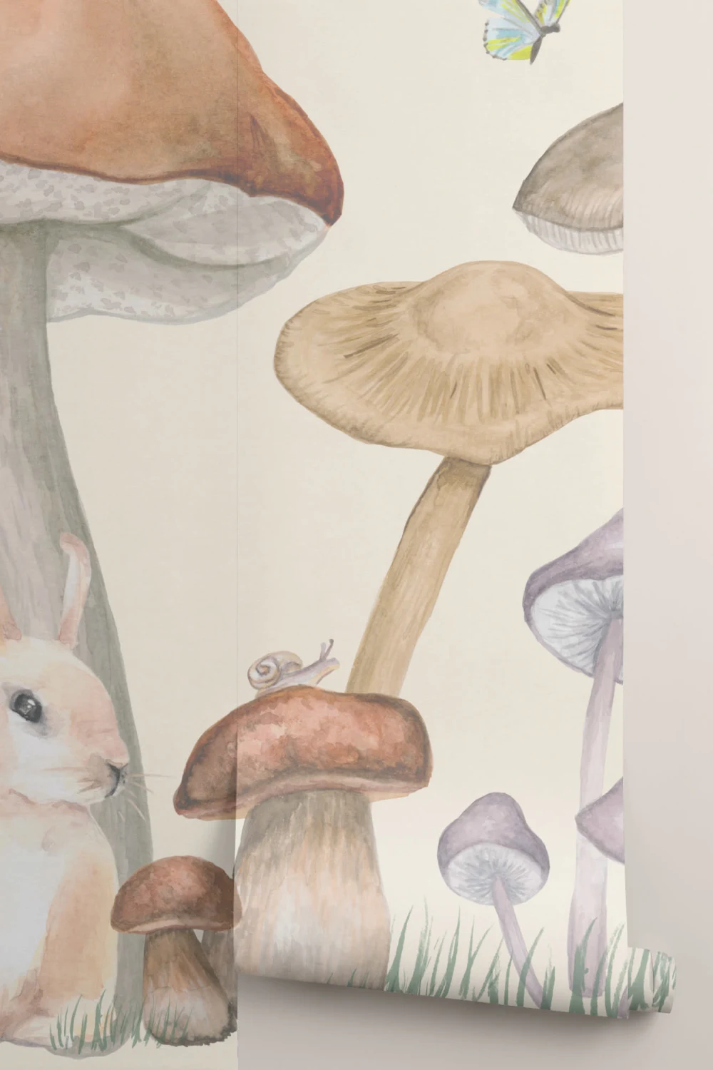 Papel Pintado Setas y Animales del Bosque en Beige