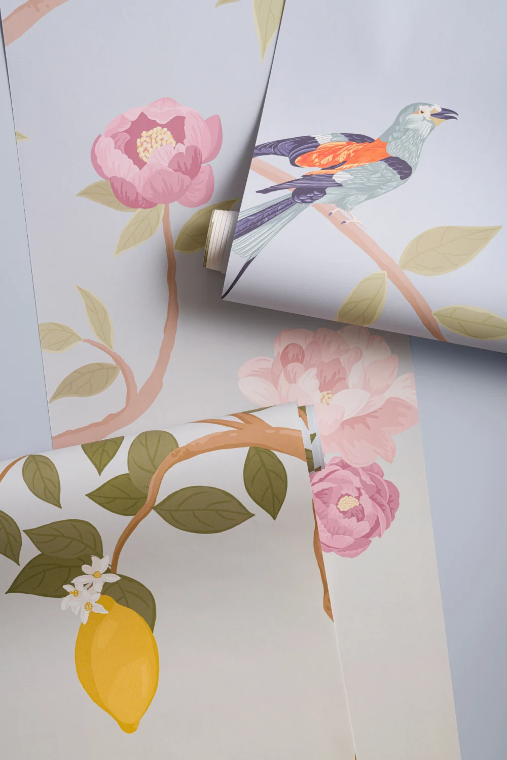Sininen Chinoiserie Floral kevät puutarha seinäseinämaalaus