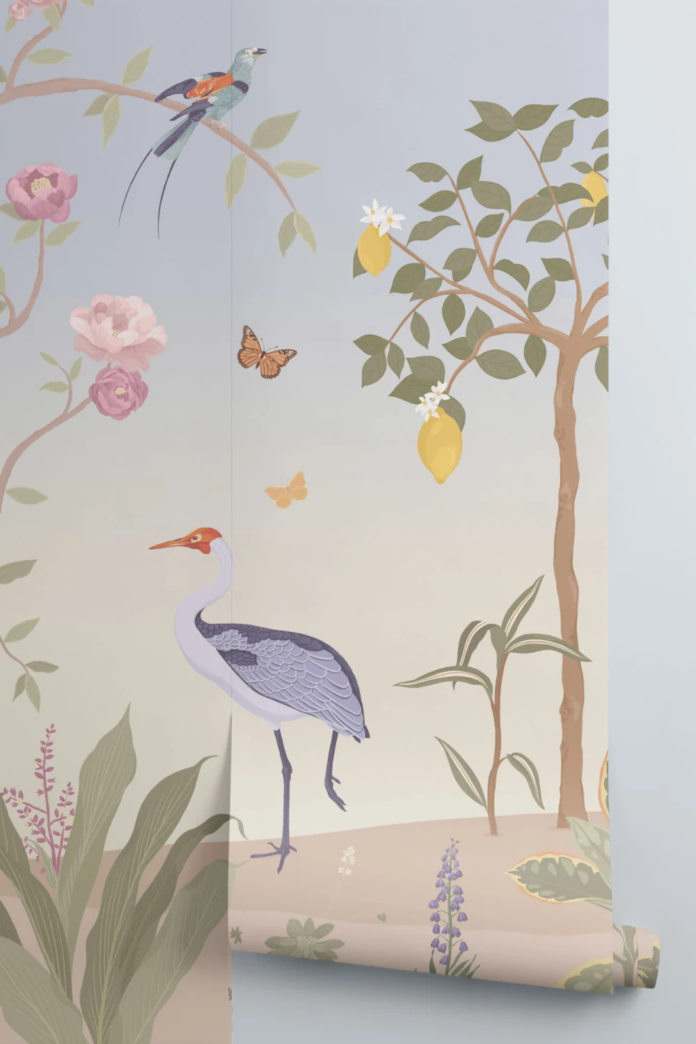 Sininen Chinoiserie Floral kevät puutarha seinäseinämaalaus
