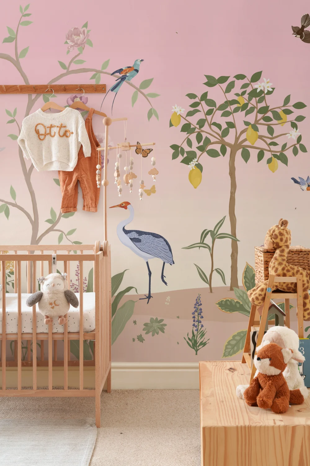Pink Chinoiserie Floral Spring Garden Wall Mural