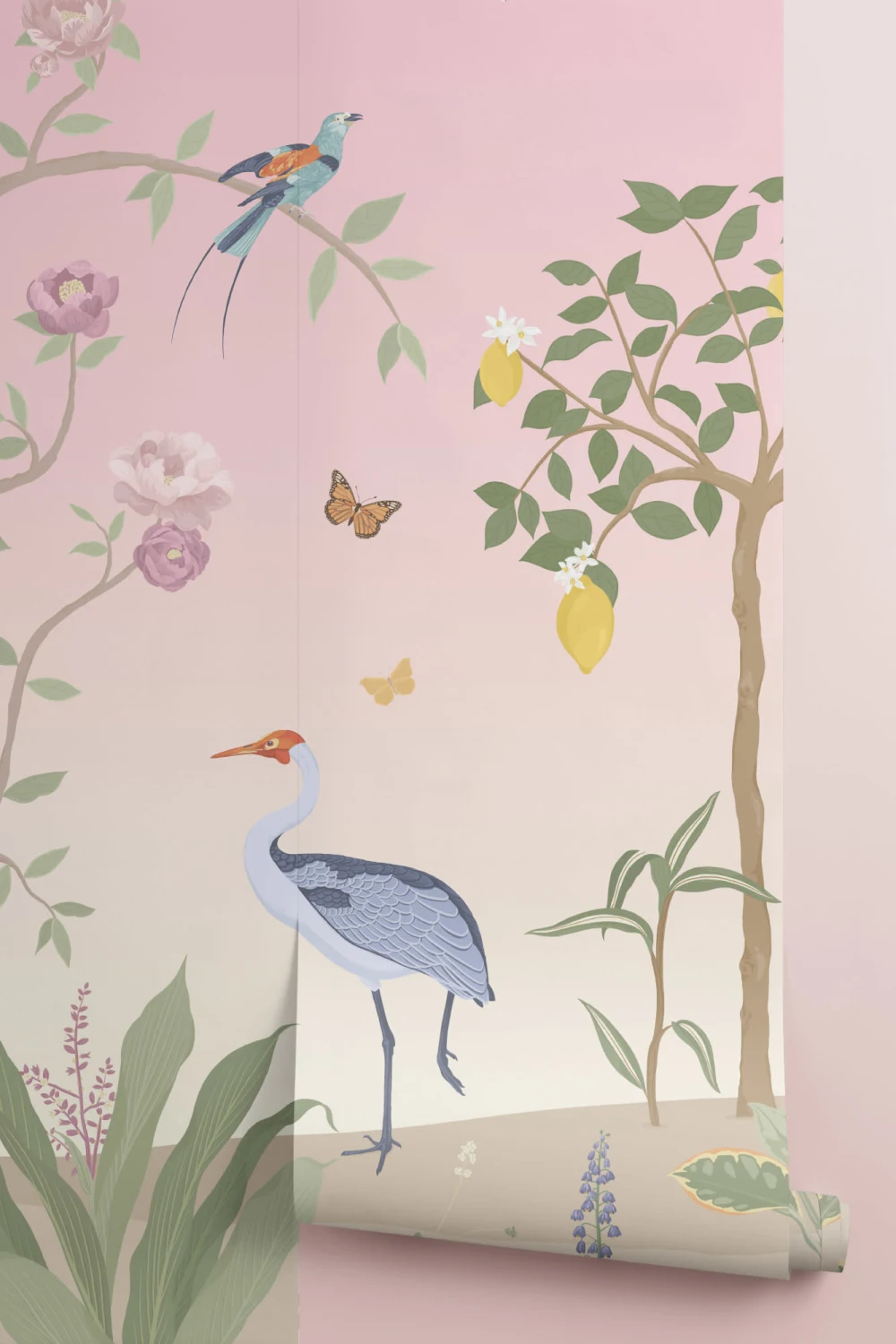Pink Chinoiserie Floral Spring Garden Wall Mural