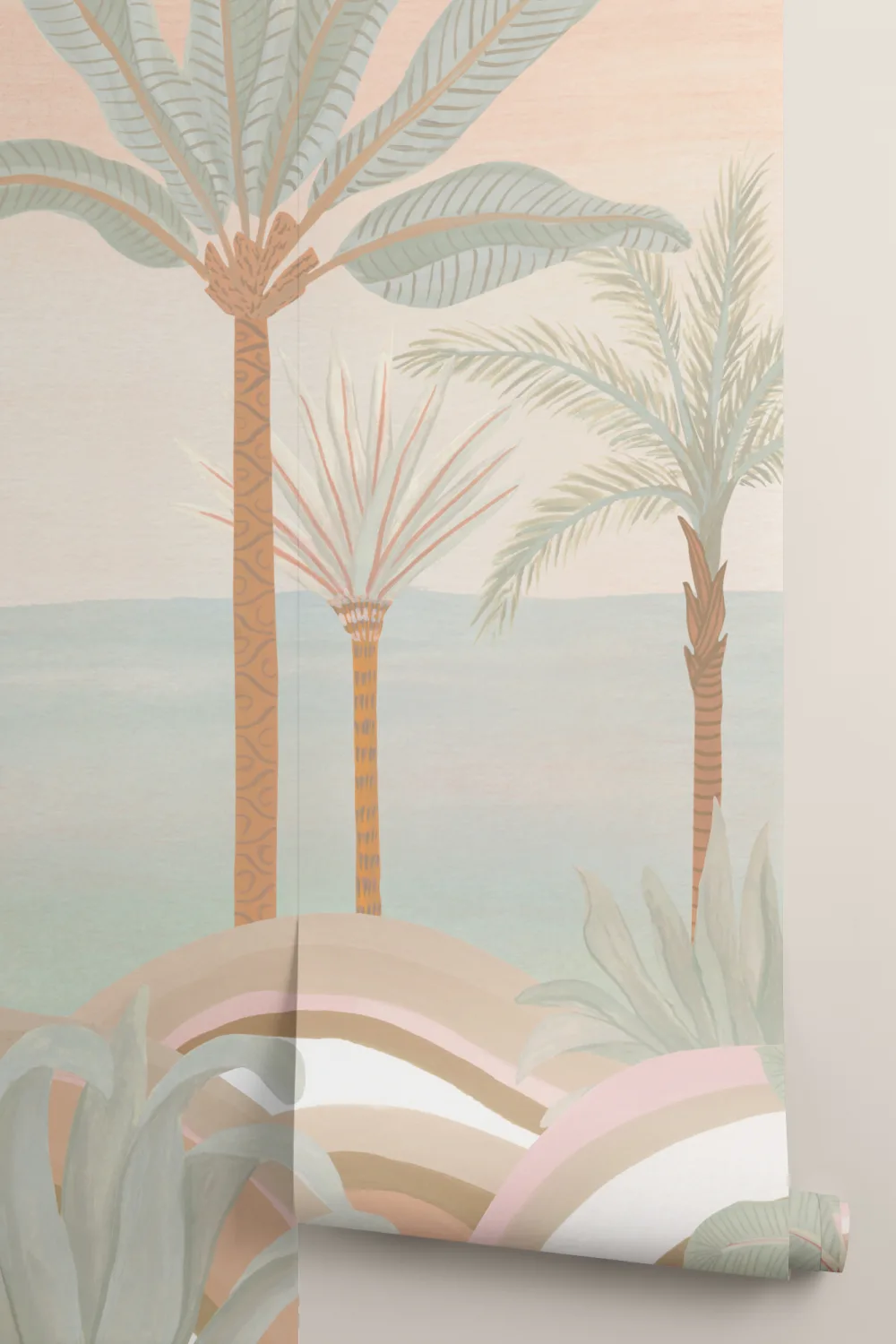 Pastel Tropical Landscape Mural