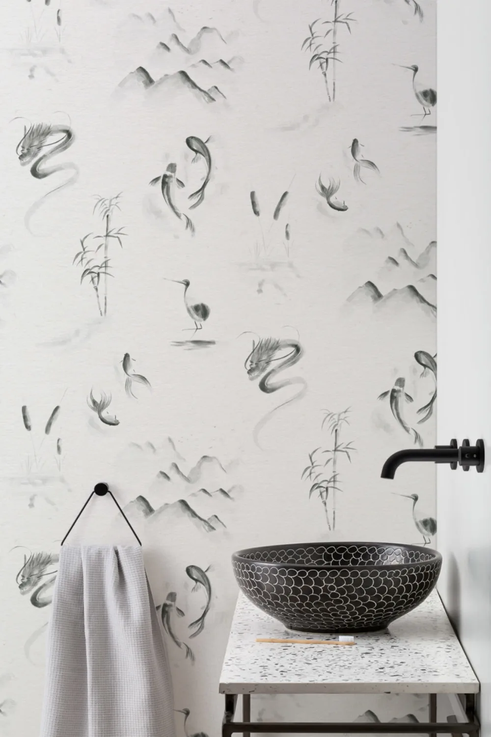 Traditional Chinese Monochrome Pattern Wallpaper Mural