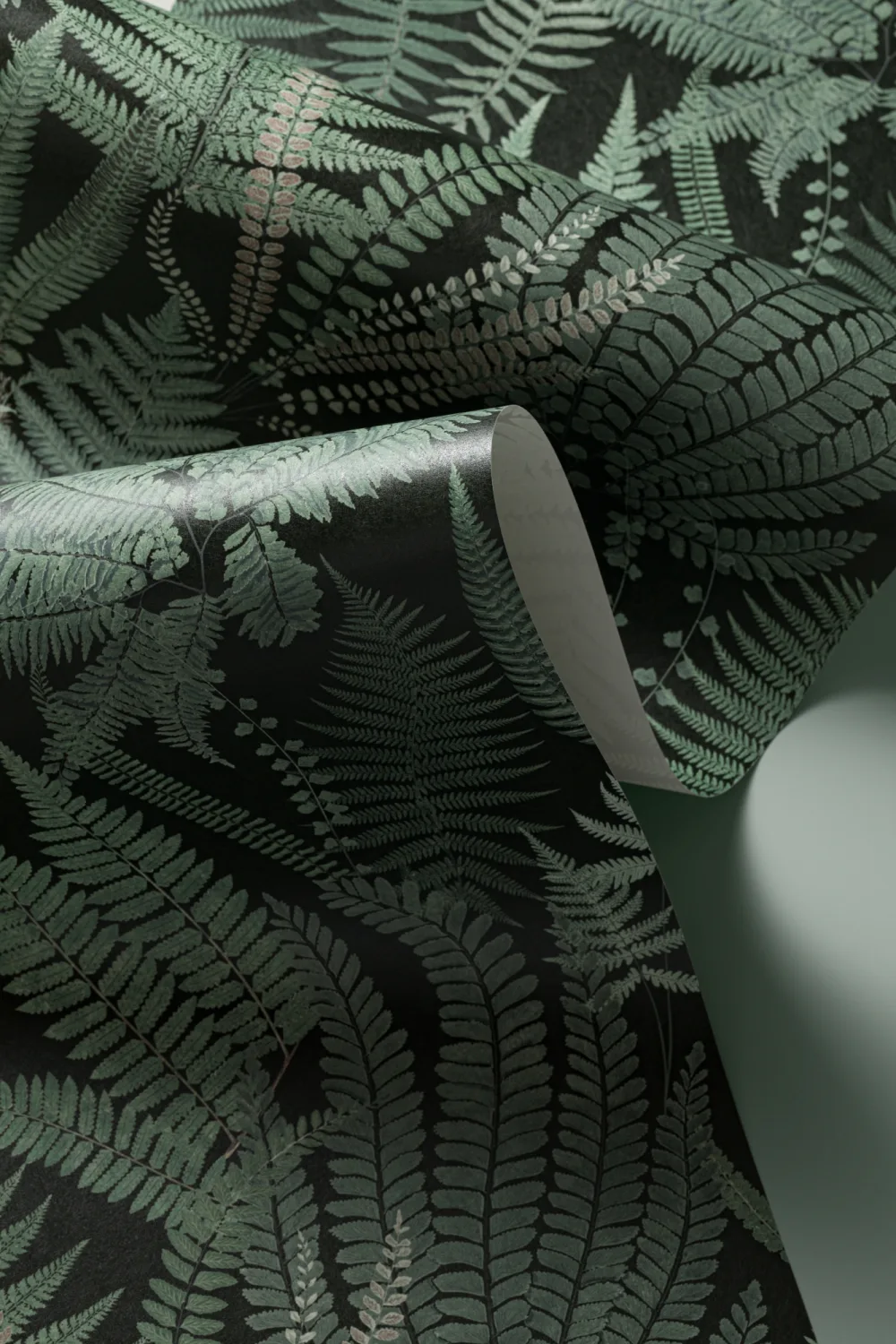 Dark Green Vintage Fern Illustrations Repeat Pattern Wallpaper