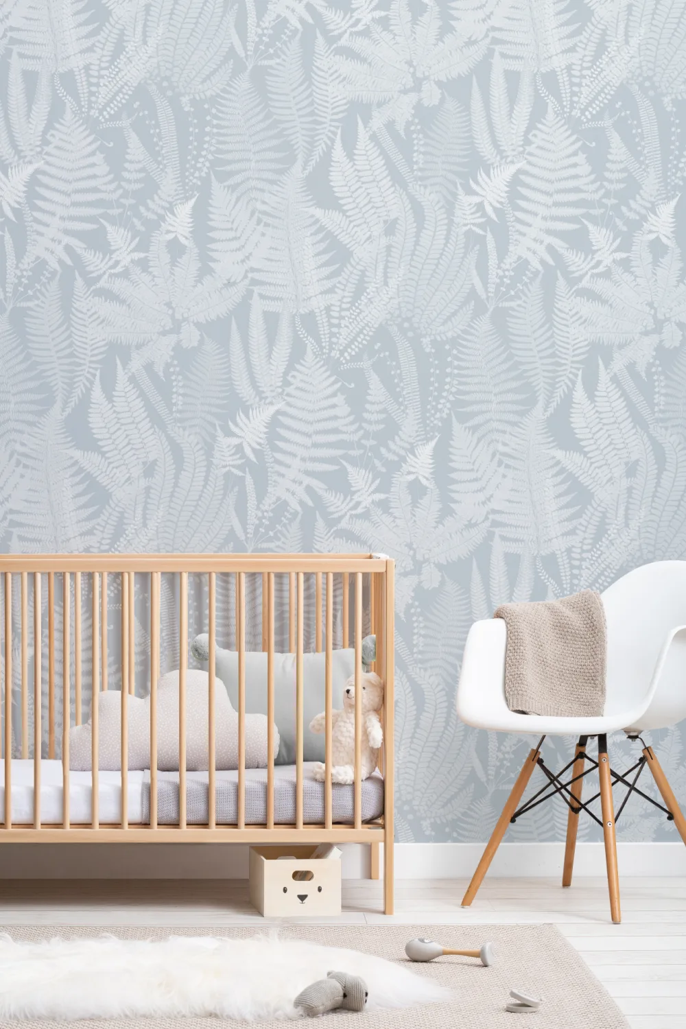 Light Blue Vintage Fern Illustrations Repeat Pattern Wallpaper