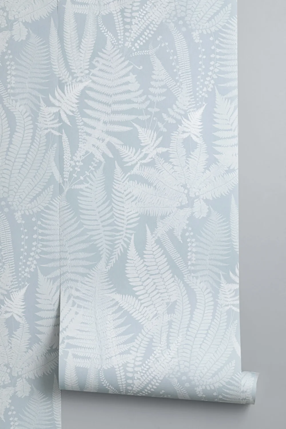 Light Blue Vintage Fern Illustrations Repeat Pattern Wallpaper