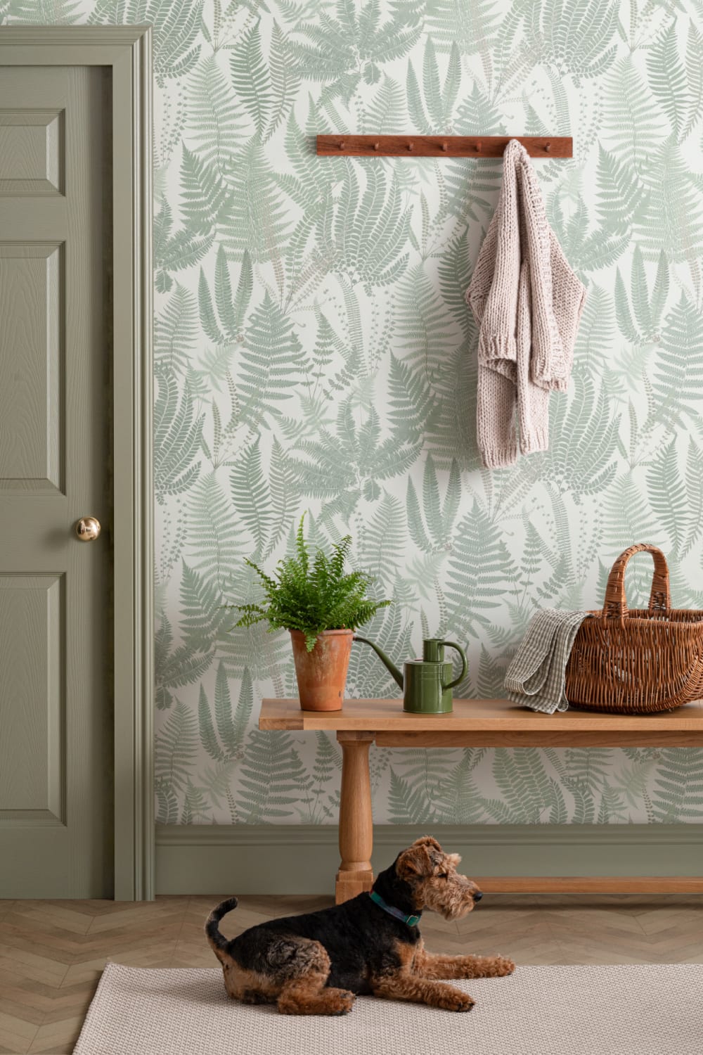 Green Vintage Fern Leaf Illustrations Repeat Pattern Wallpaper