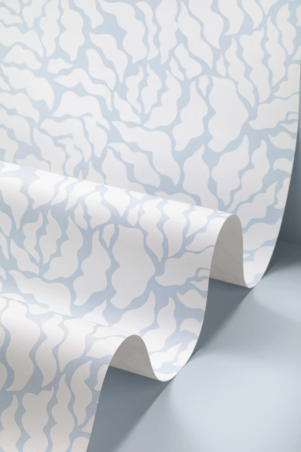 Sky Blue and Cream Abstract Botanical Repeat Pattern Wallpaper