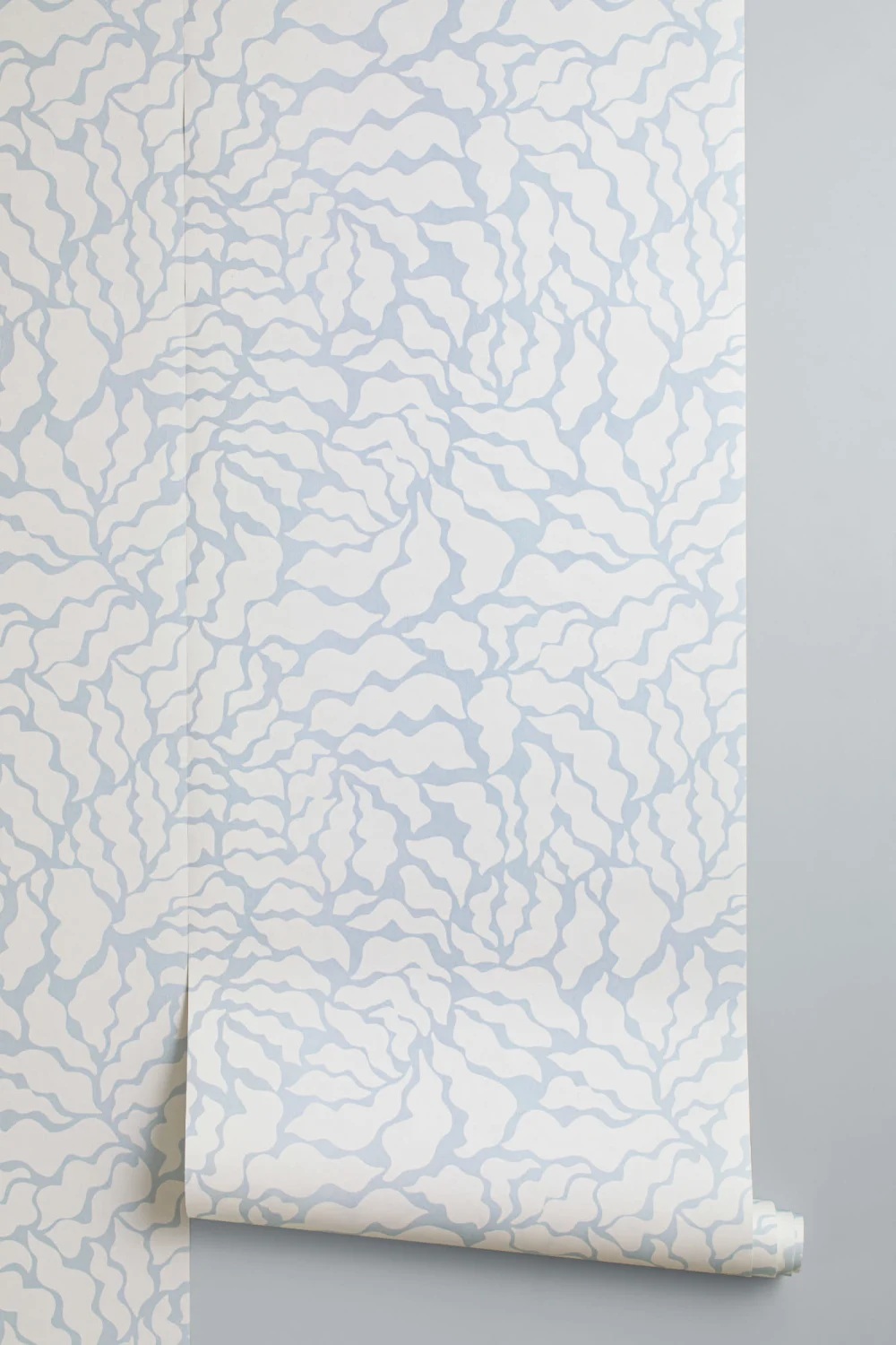 Sky Blue and Cream Abstract Botanical Repeat Pattern Wallpaper
