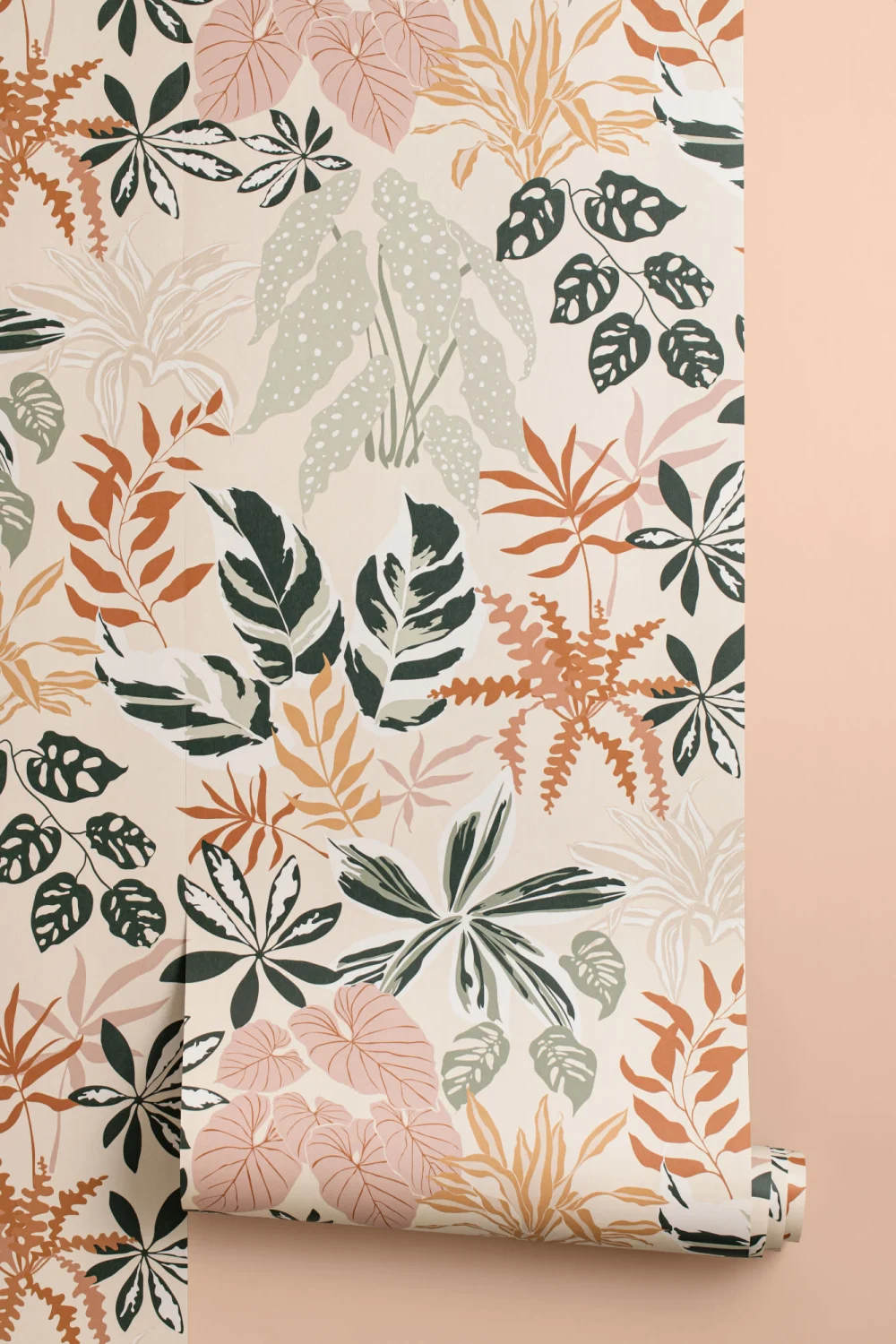 Neutral and Green Modern Botanical Plants Repeat Pattern Wallpaper
