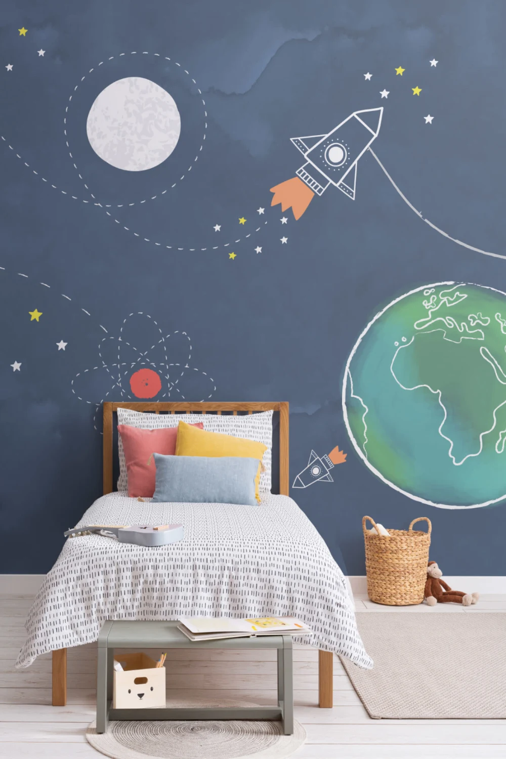 Kids Cartoon Space Rocket Wallpaper Mural