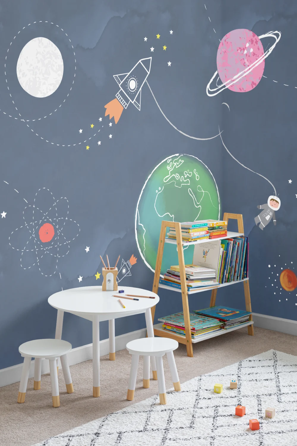 Kids Cartoon Space Rocket Wallpaper Mural