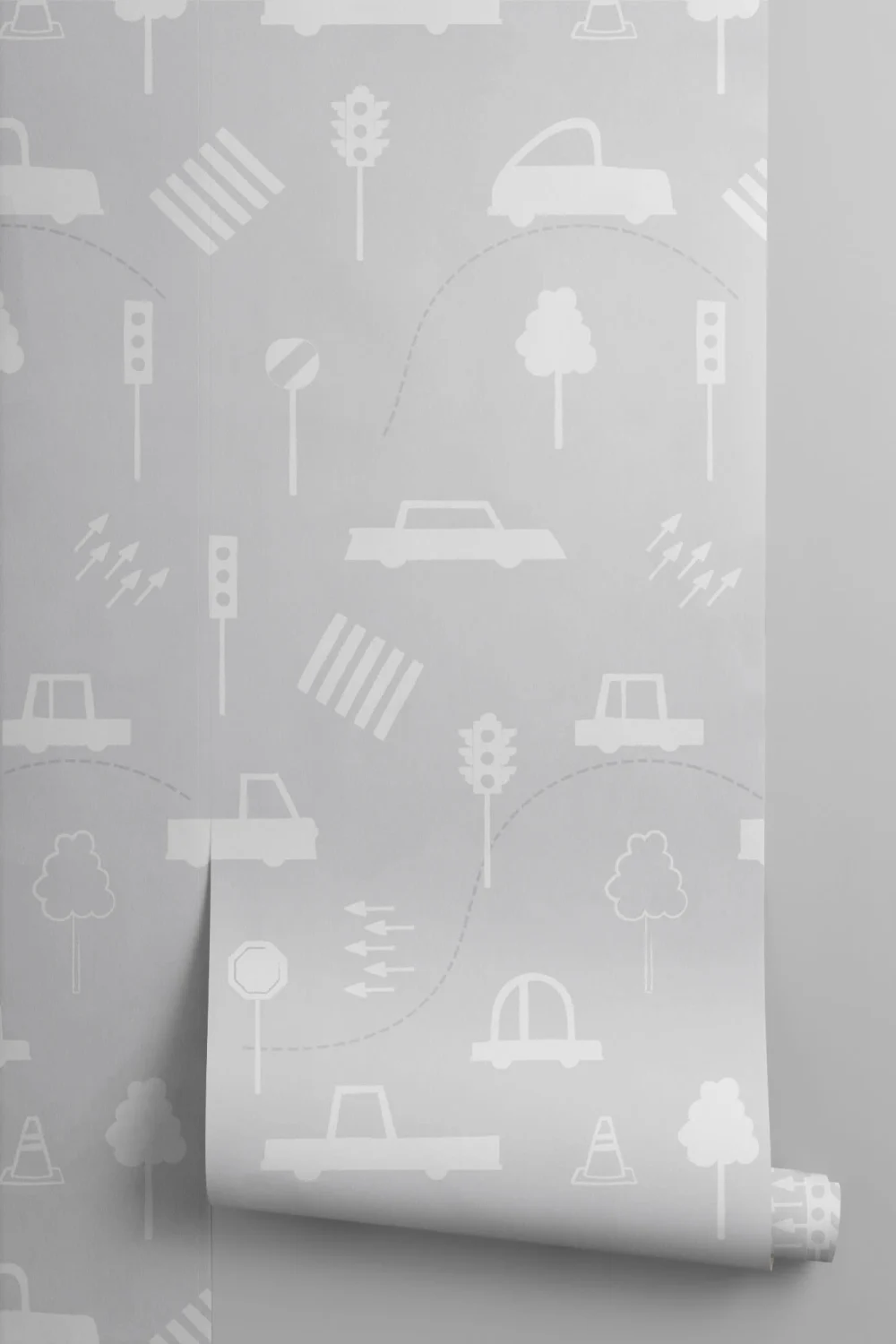 Papel de parede com padrão de repetição de engarrafamento cinzento e branco