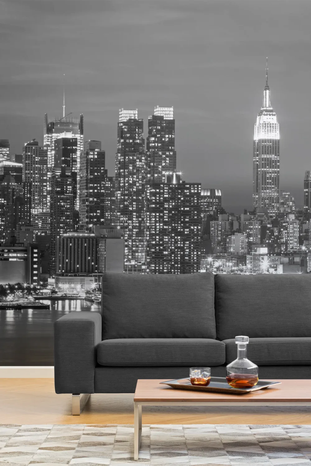 Grayscale New York Landscape Wallpaper Mural