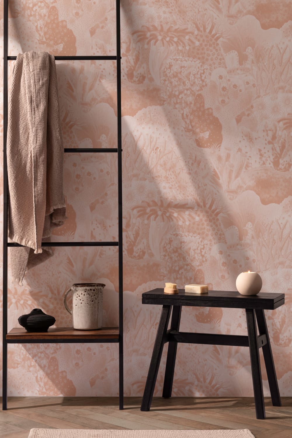 Peach Vintage Illustrations Marine Life Wallpaper