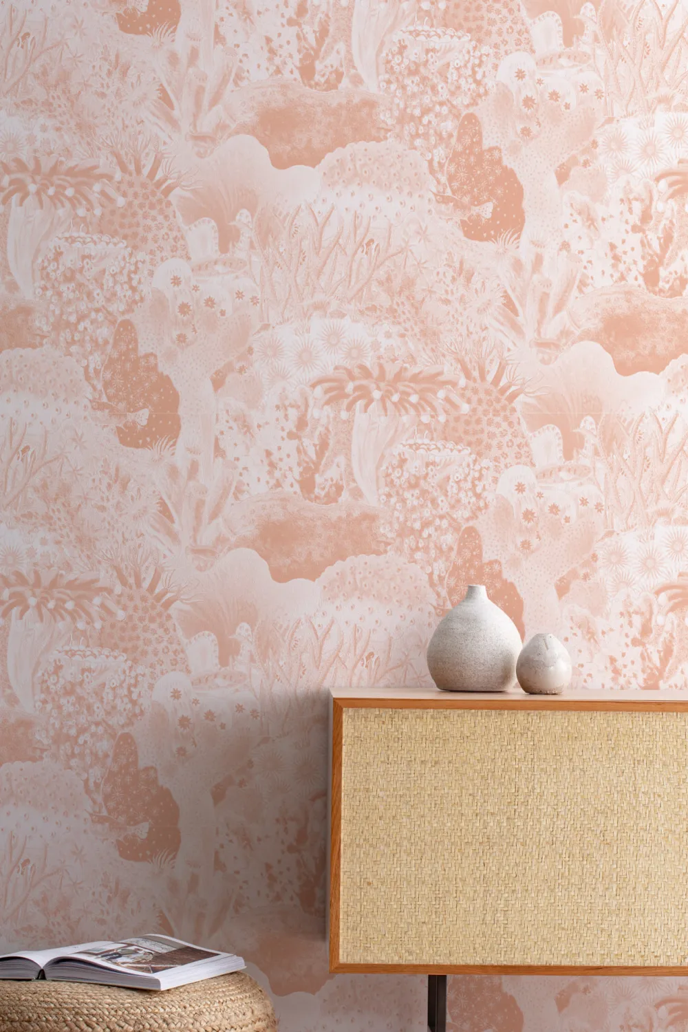Peach Vintage Illustrations Marine Life Wallpaper
