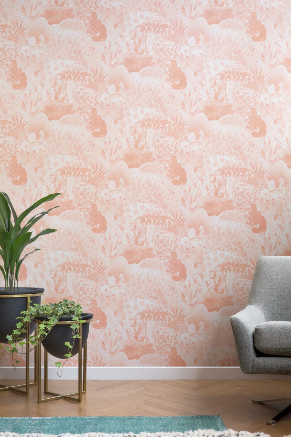 Peach Vintage Illustrations Marine Life Wallpaper