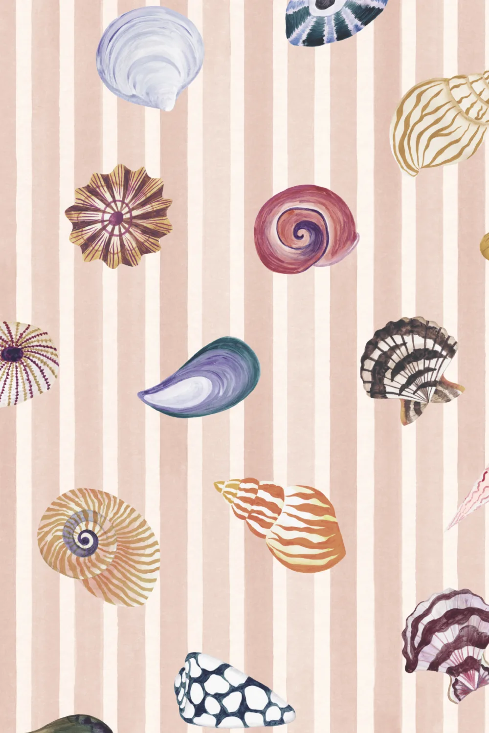 Pink Coastal Shell Pattern Wall Mural