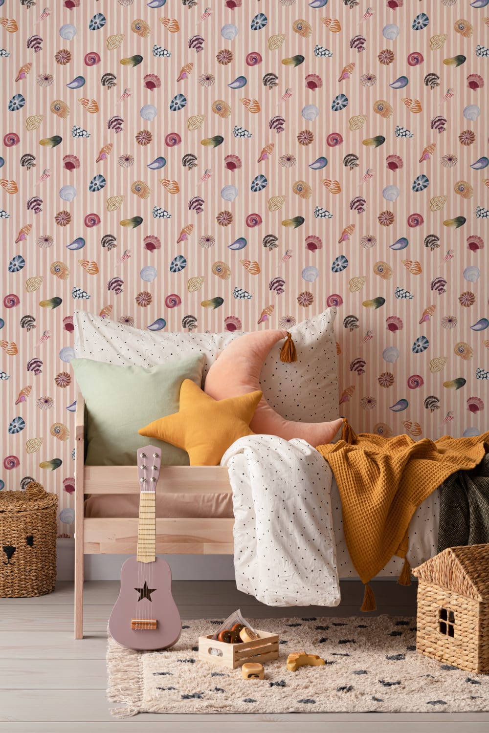 Pink Coastal Shell Pattern Wall Mural