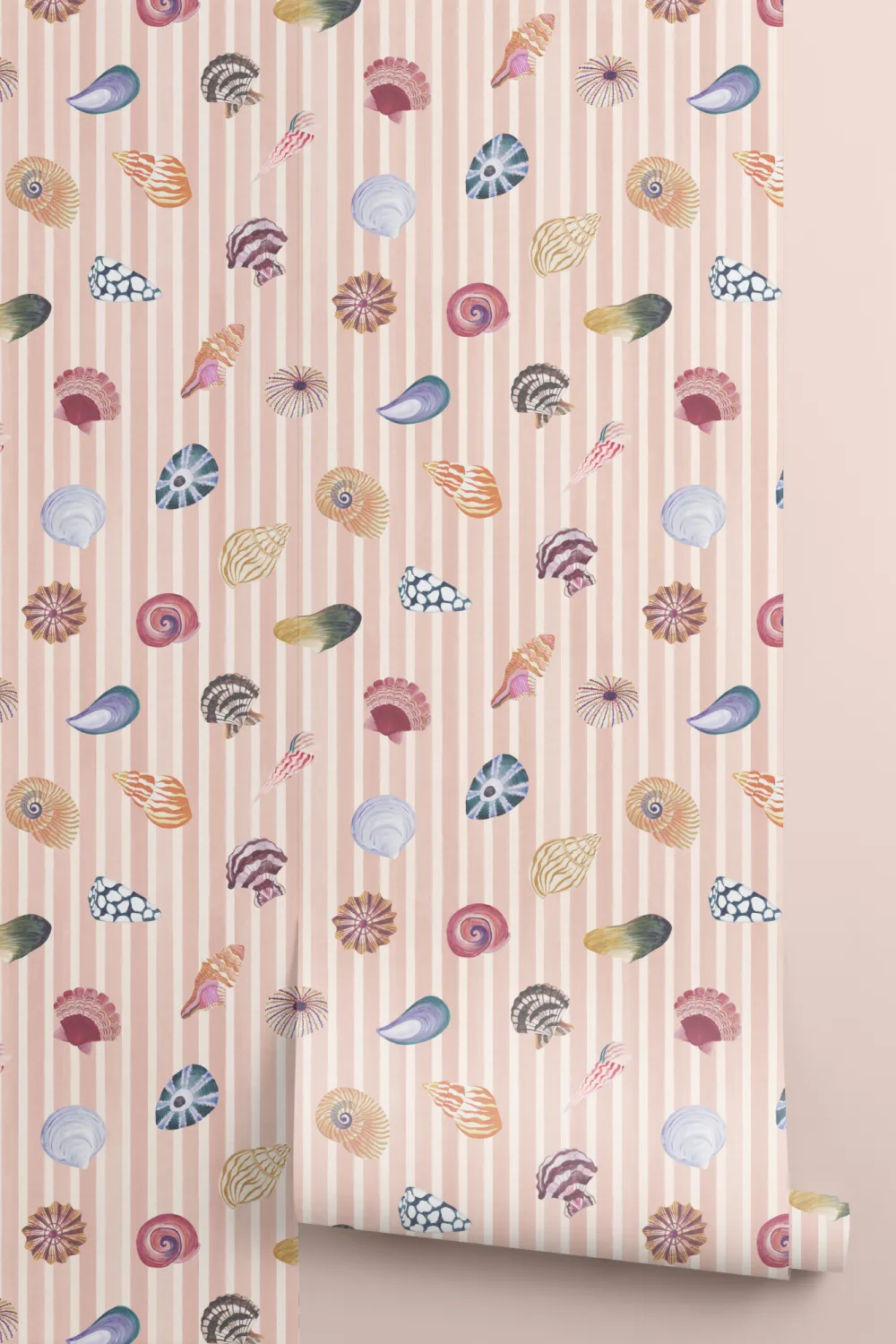 Pink Coastal Shell Pattern Wall Mural