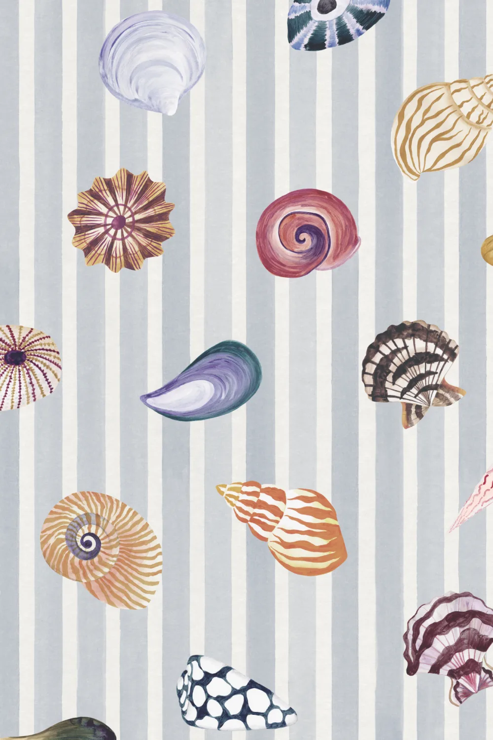 Multicolor Nautical Seashell Pattern Mural