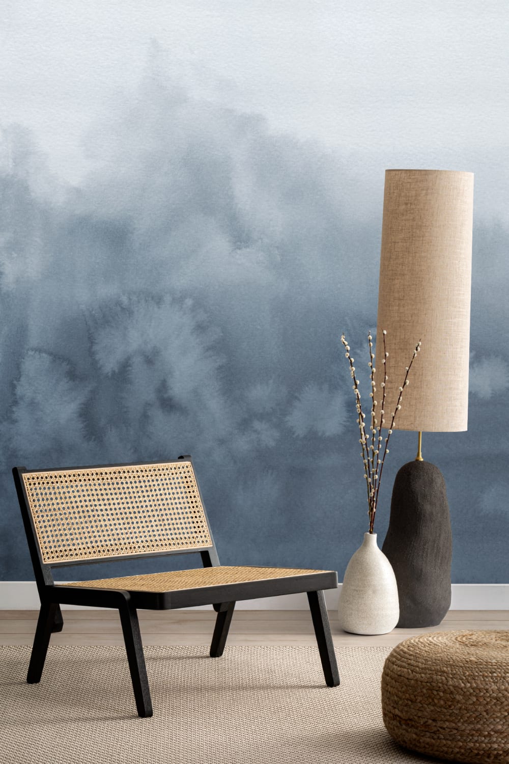 Blue Tones Ombre Fade Watercolor Wallpaper Mural