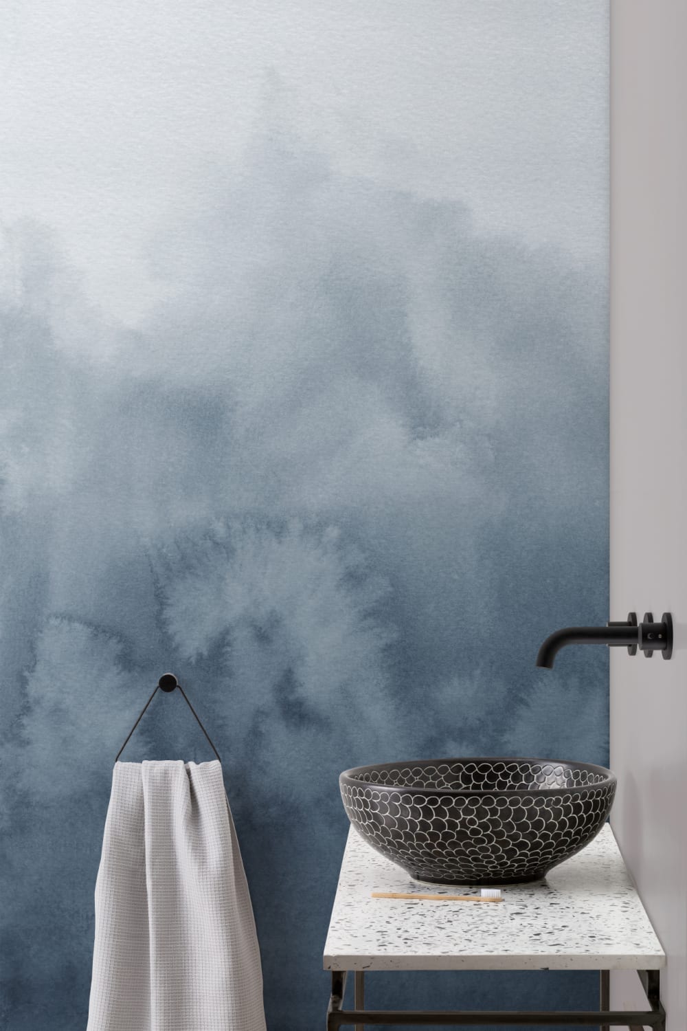 Blue Tones Ombre Fade Watercolor Wallpaper Mural