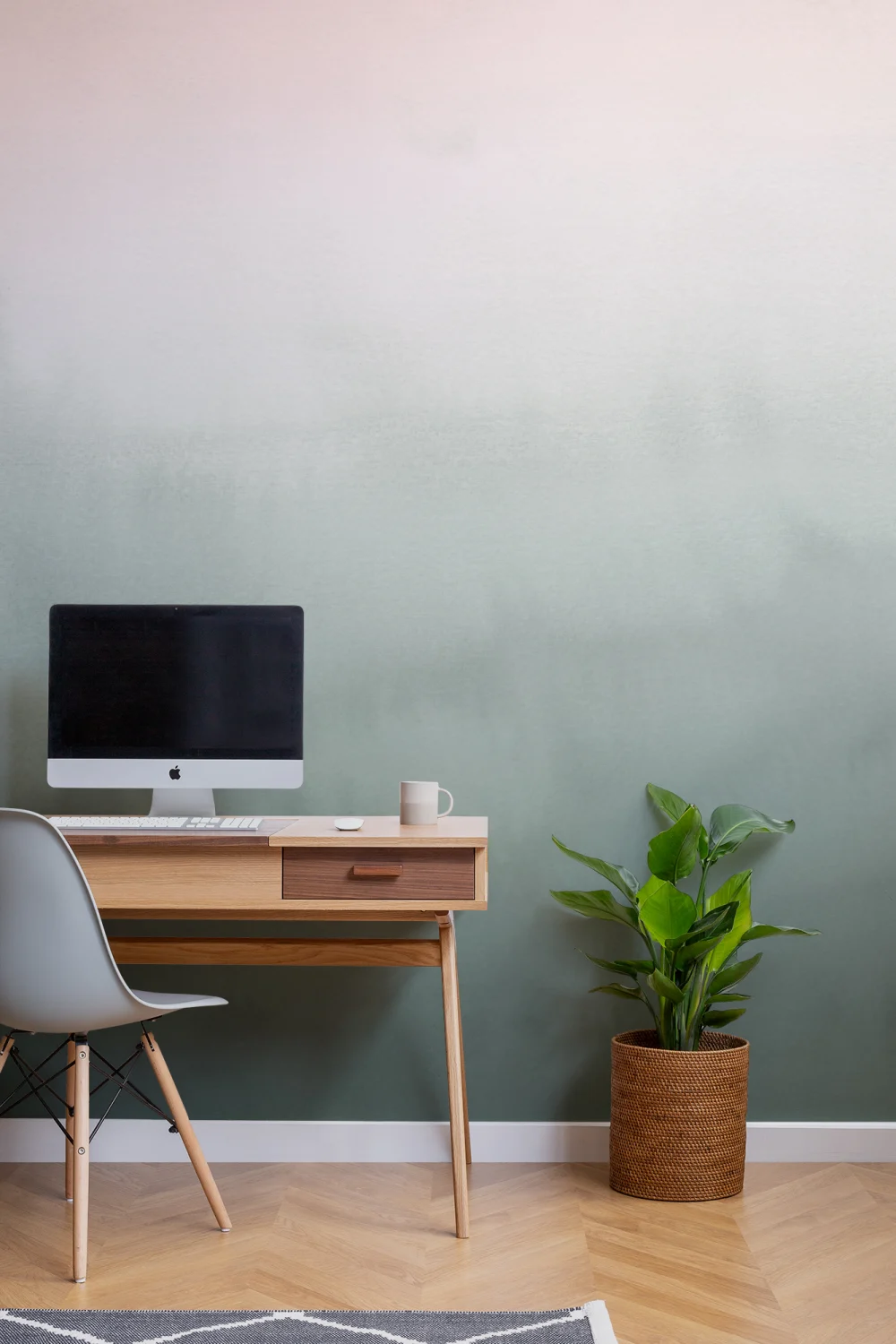 Green and Pink Watercolour Ombre Wallpaper Mural