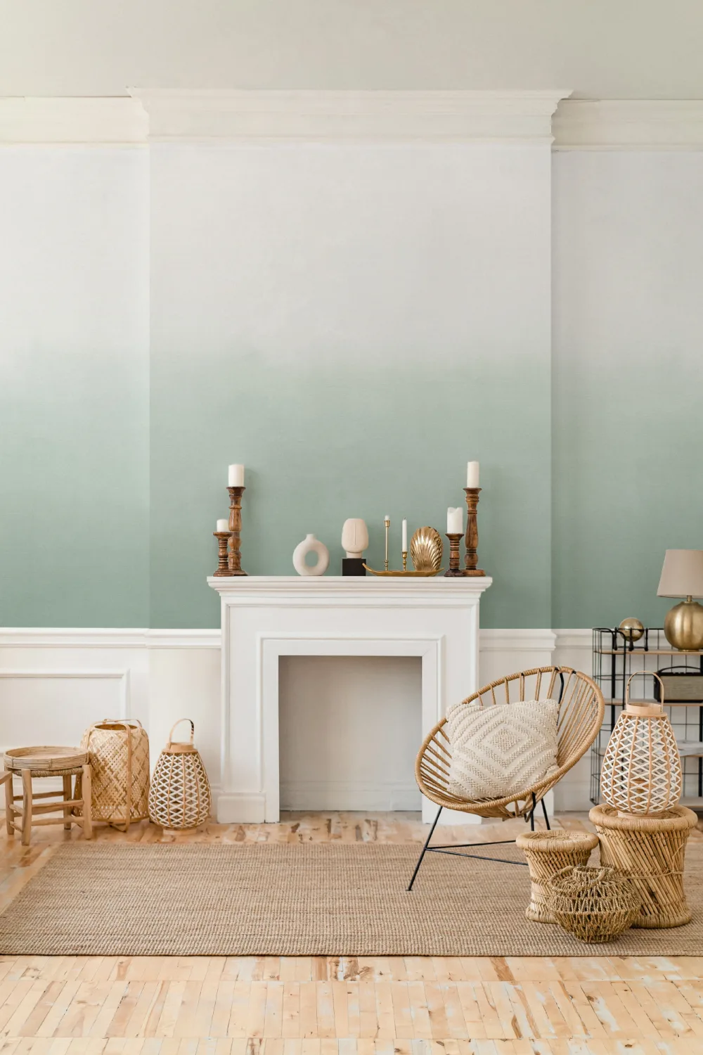 Naturligt grønt Dip Dye-tapetmaleri