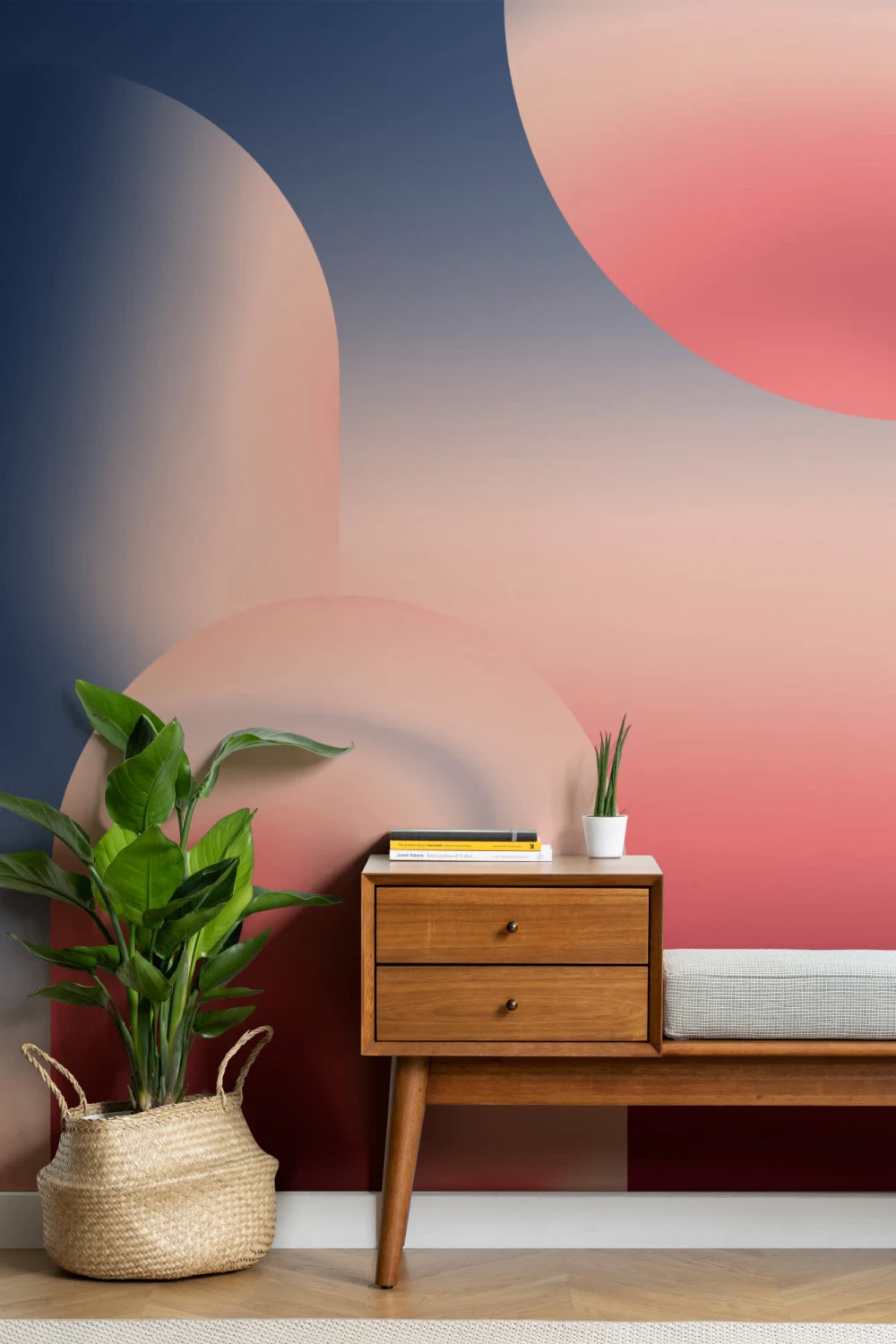 Red & Navy Ombre Abstract Shapes Wall Mural