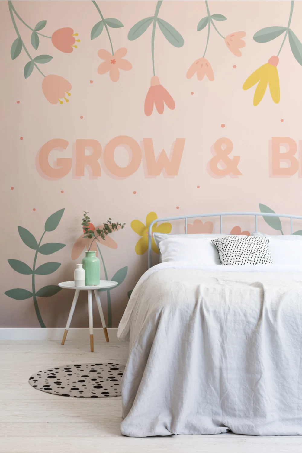 Pink Floral Typography Quote Wallpaper Mural