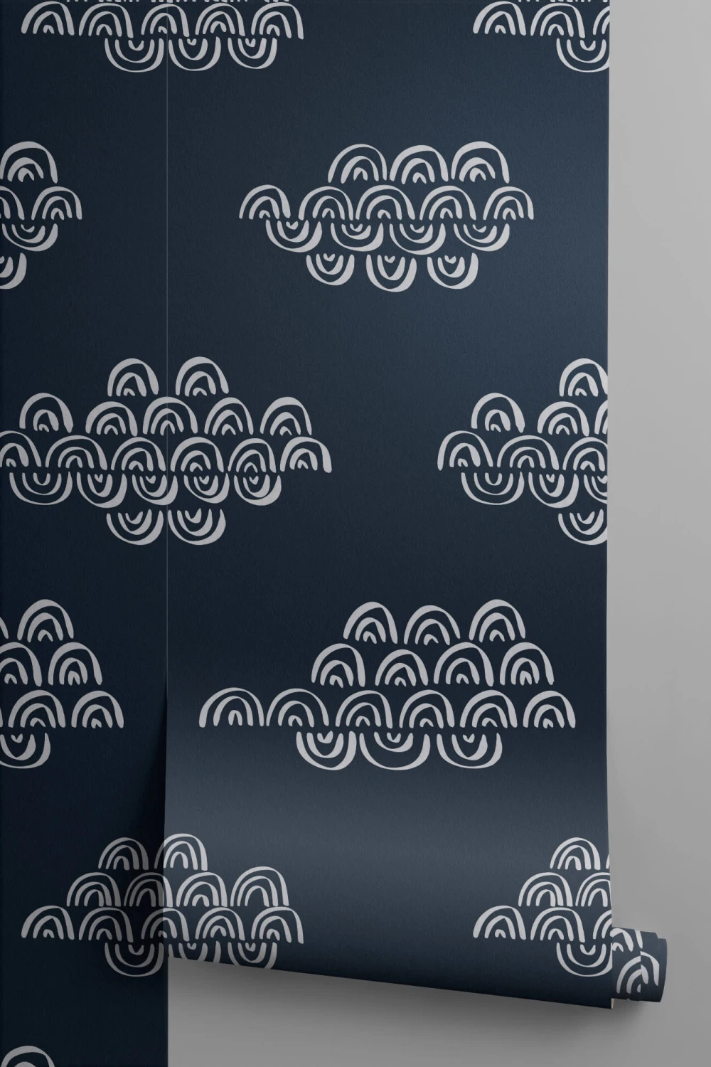 Navy Blue Japanese Clouds Repeat Pattern Wallpaper