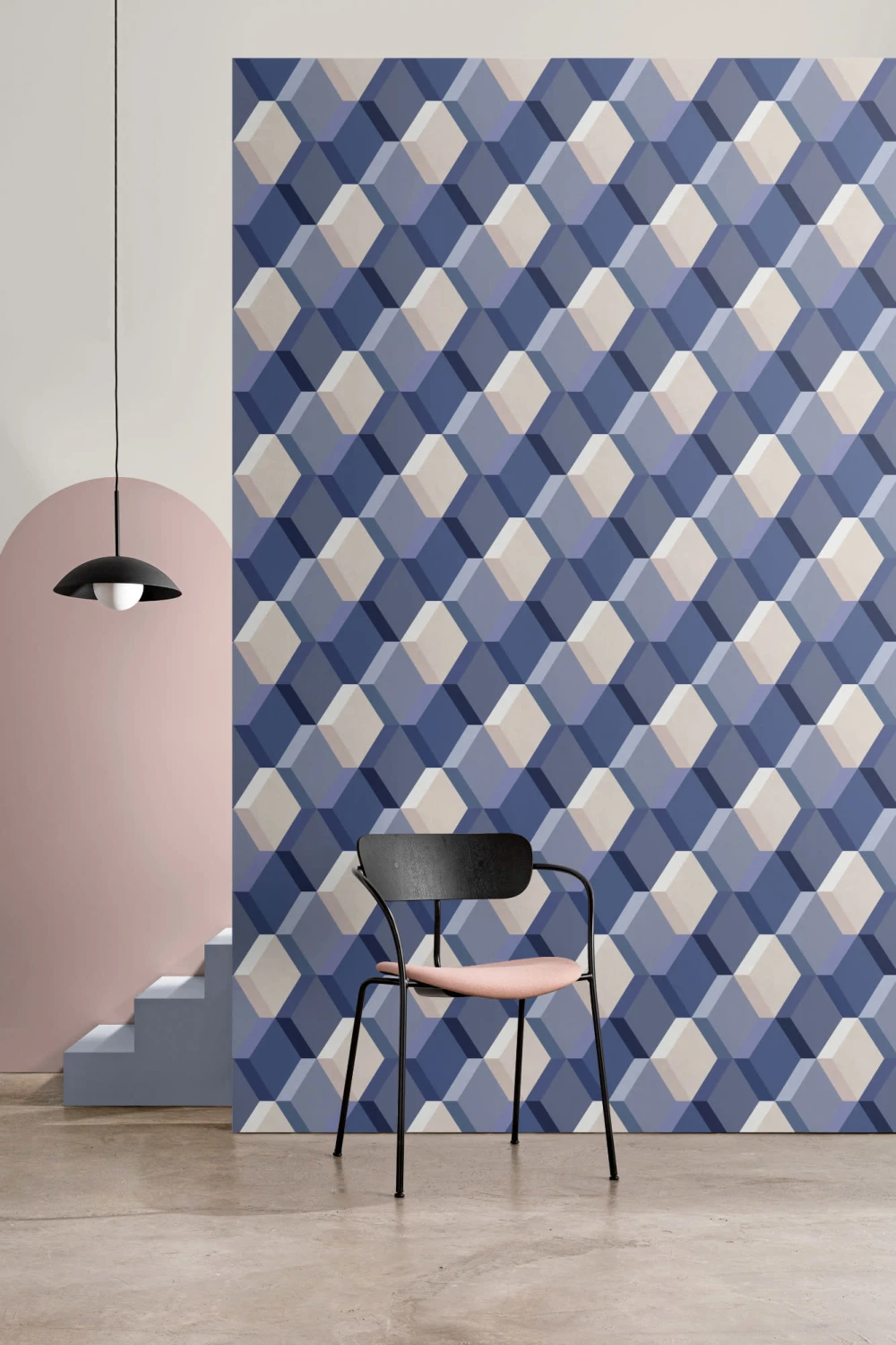 Papier Peint 3D avec Motif Imitation Carrelage Bleu et Blanc