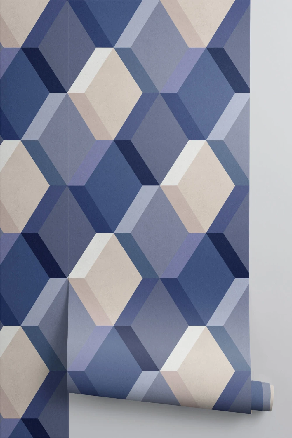 Papier Peint 3D avec Motif Imitation Carrelage Bleu et Blanc