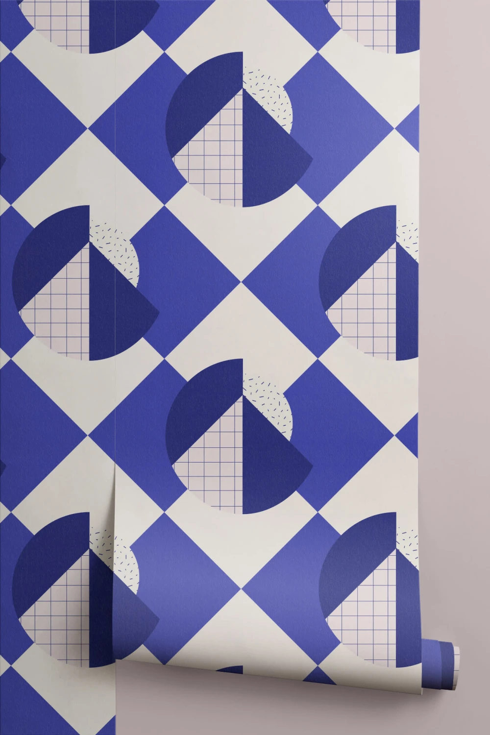 Memphis Blue & Pink Geometric Repeat Pattern Wallpaper