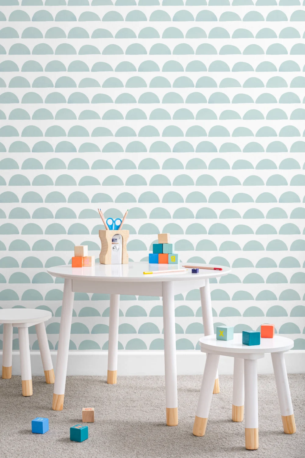 Blue Half Moon Repeat Pattern Wallpaper