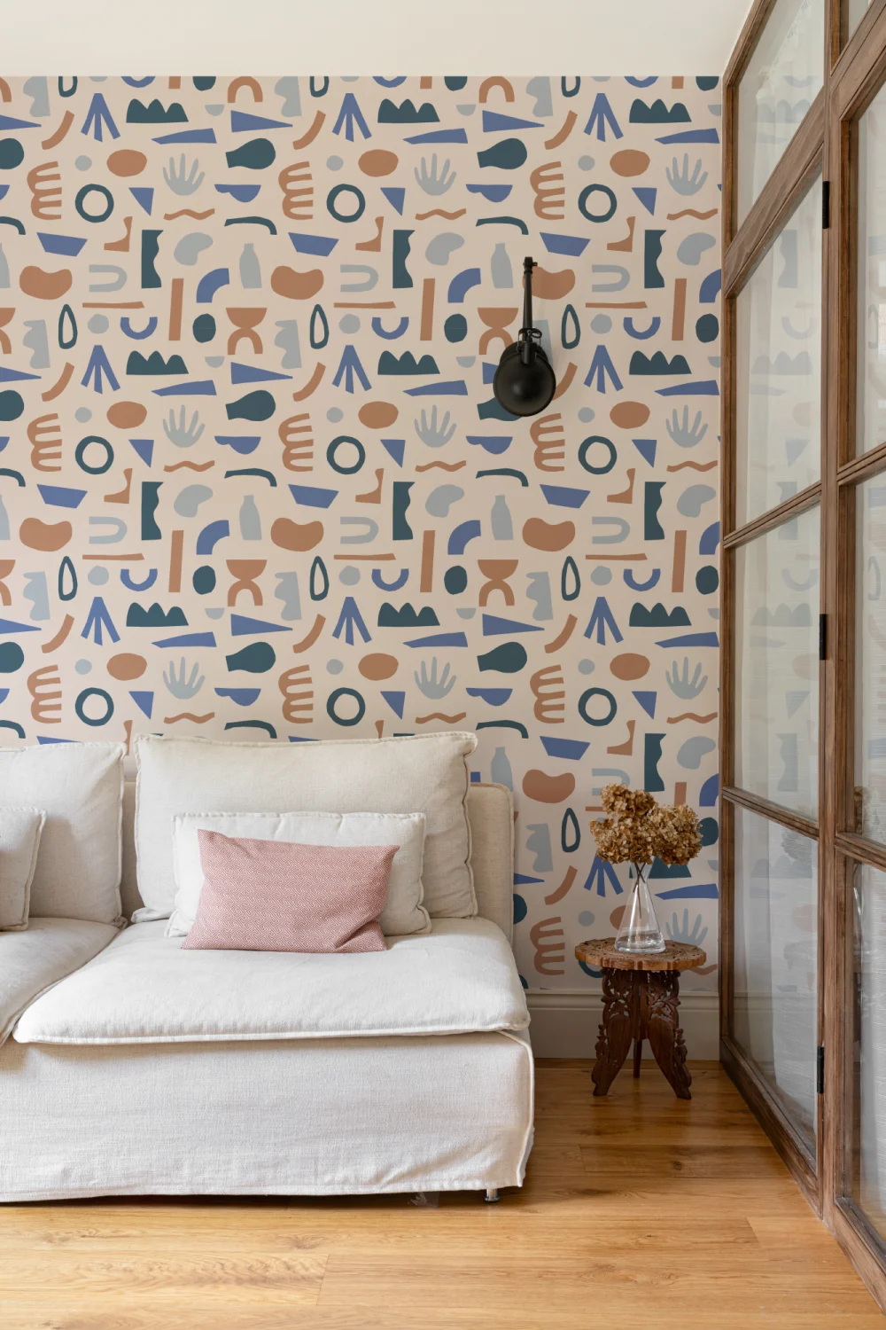Blue & Neutral Abstract Shapes Repeat Pattern Wallpaper