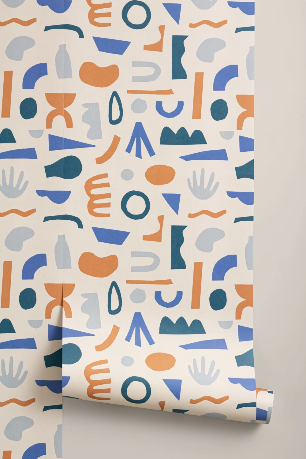 Blue & Neutral Abstract Shapes Repeat Pattern Wallpaper