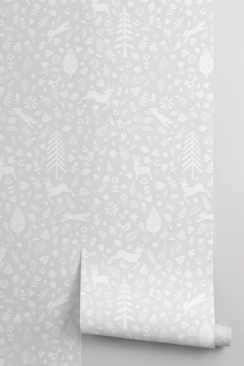 Gray Festive Pattern Scandinavian Folk Art Repeat Pattern Wallpaper