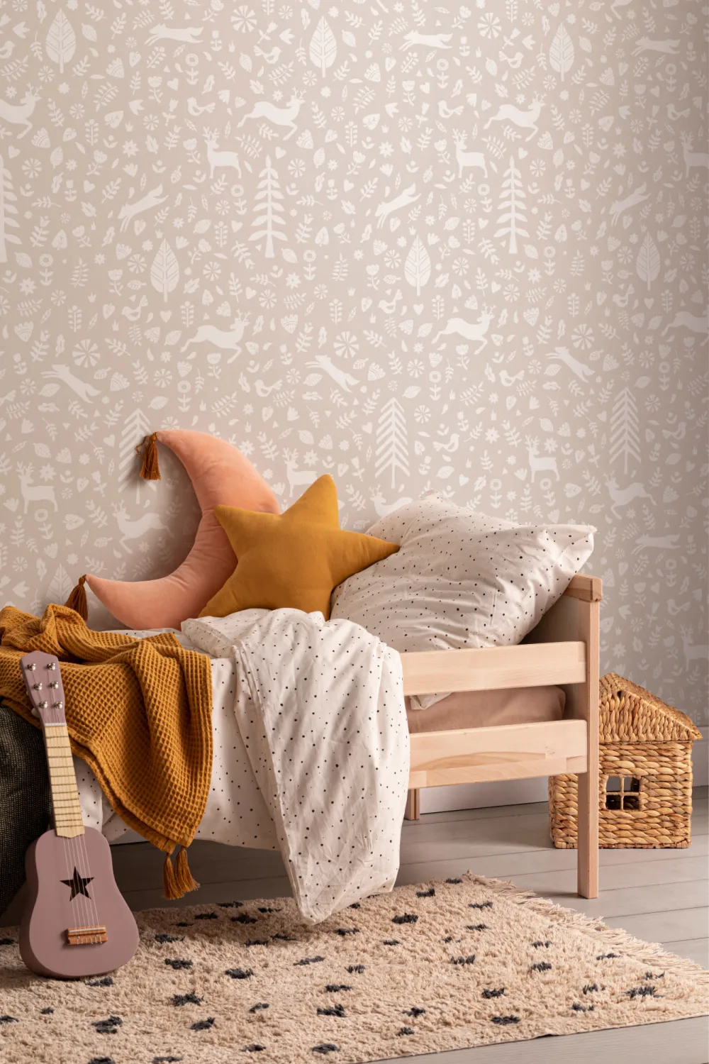 Papel Pintado Festivo con Motivos Folclóricos Escandinavos Beige