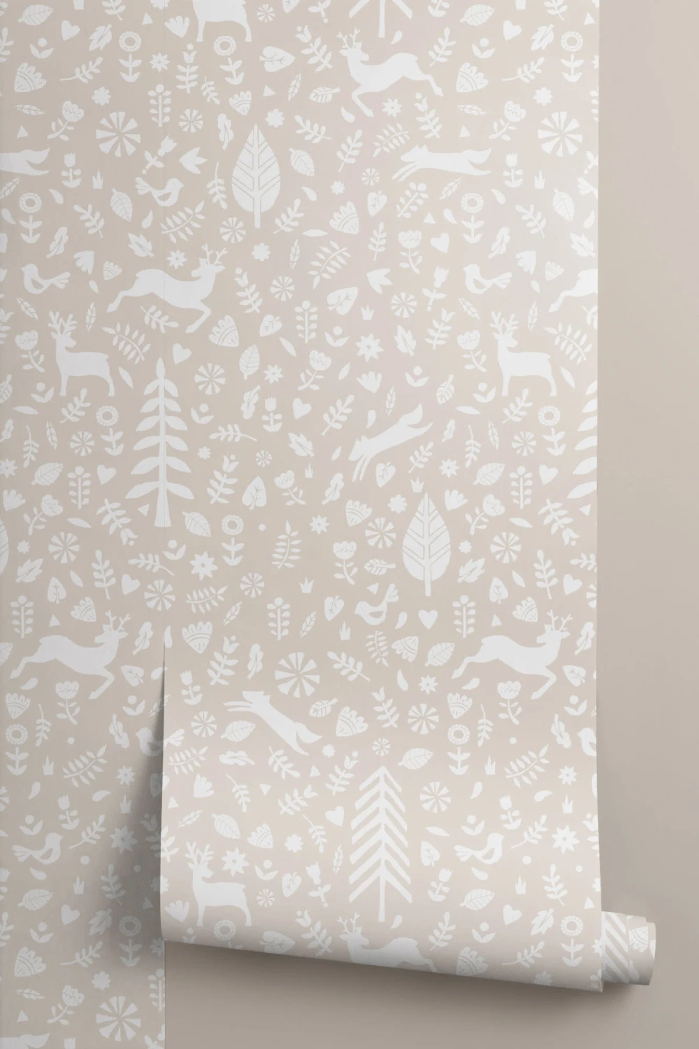 Papel Pintado Festivo con Motivos Folclóricos Escandinavos Beige