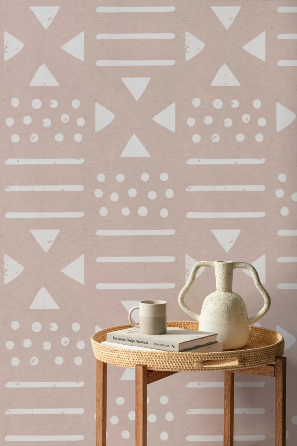 Mural Papel Pintado con Estampado Tribal Rosa y Blanco