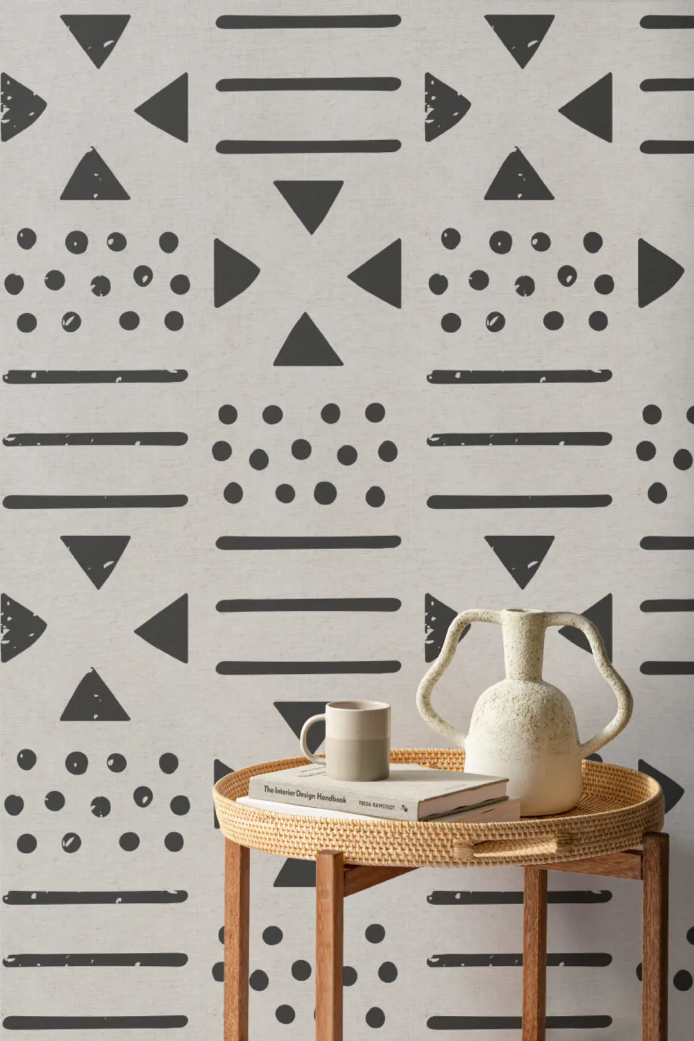 Black & Neutral Tribal Canvas Wallpaper Mural