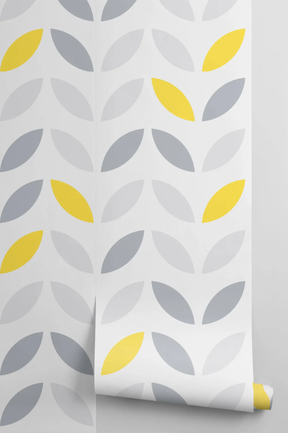 Mural de papel de parede com padrão de flores abstrato amarelo e cinzento