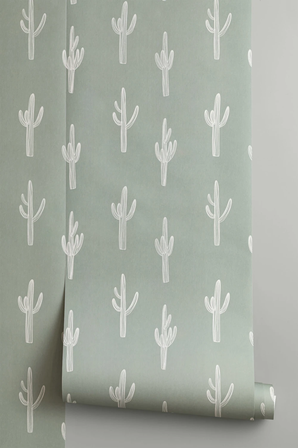 Papier peint à motif répété Boho Cactus vert sauge