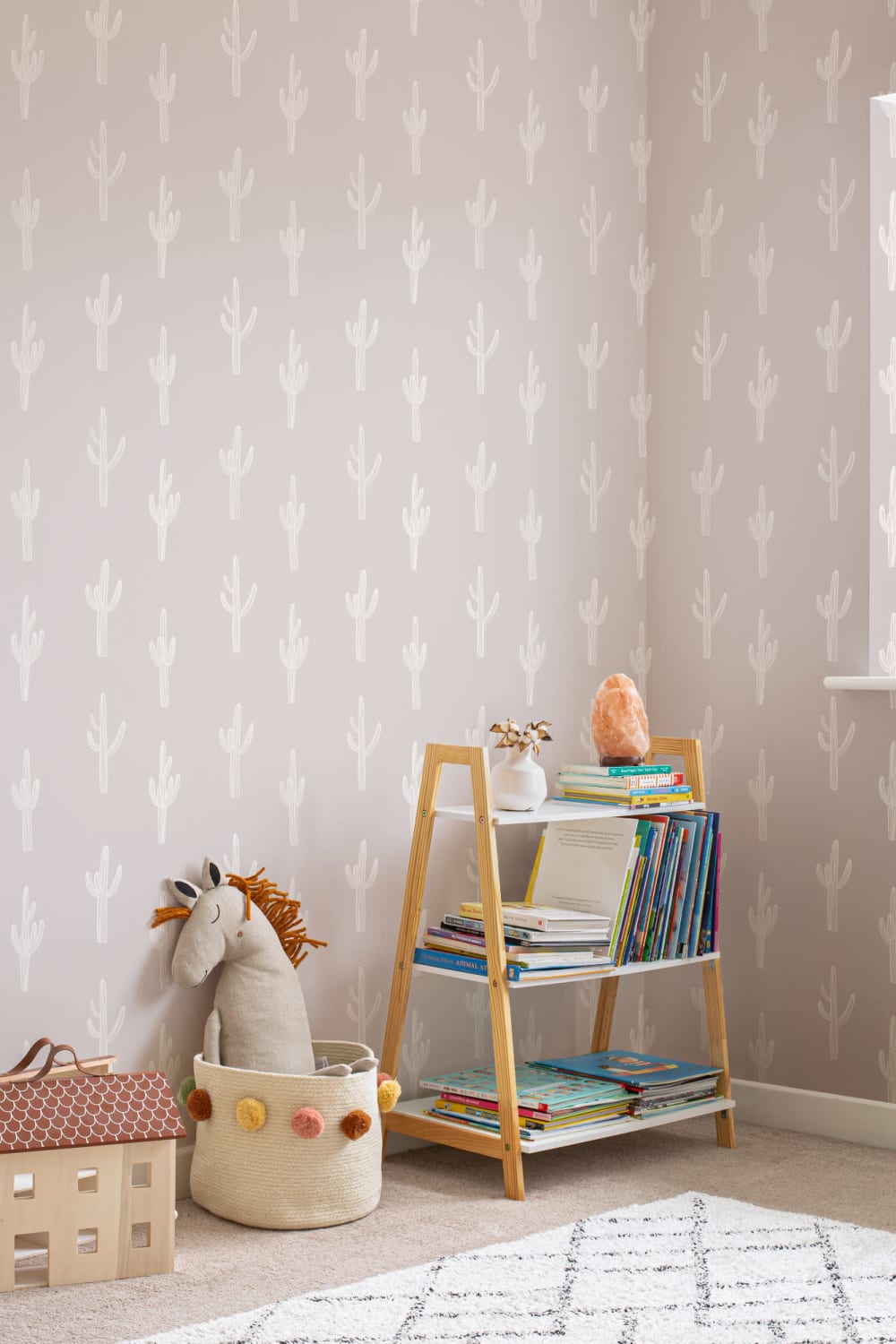 Neutral Pink Cactus Boho Repeat Pattern Wallpaper