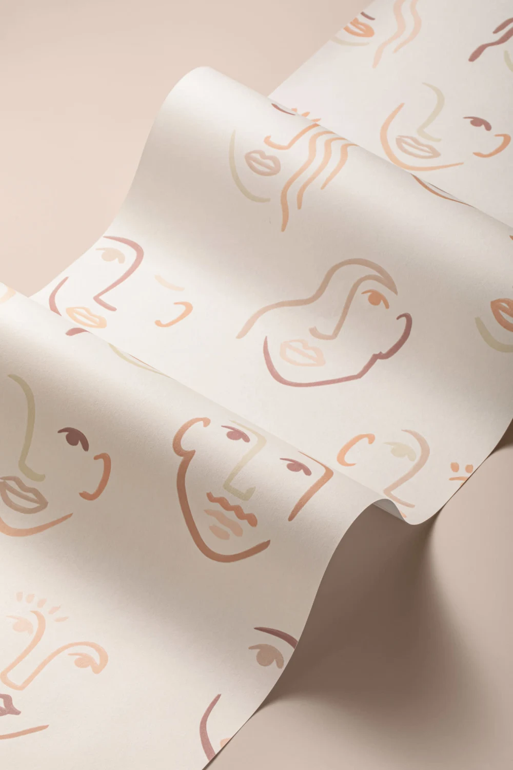 Abstract Faces Neutral Boho Repeat Pattern Wallpaper