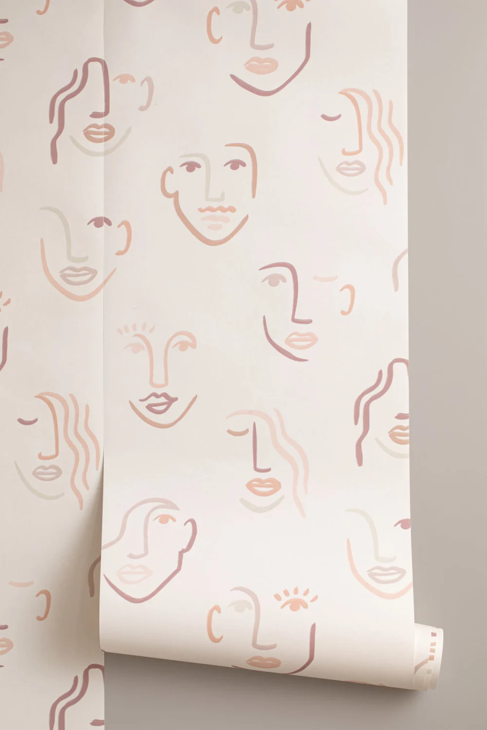 Abstract Faces Neutral Boho Repeat Pattern Wallpaper