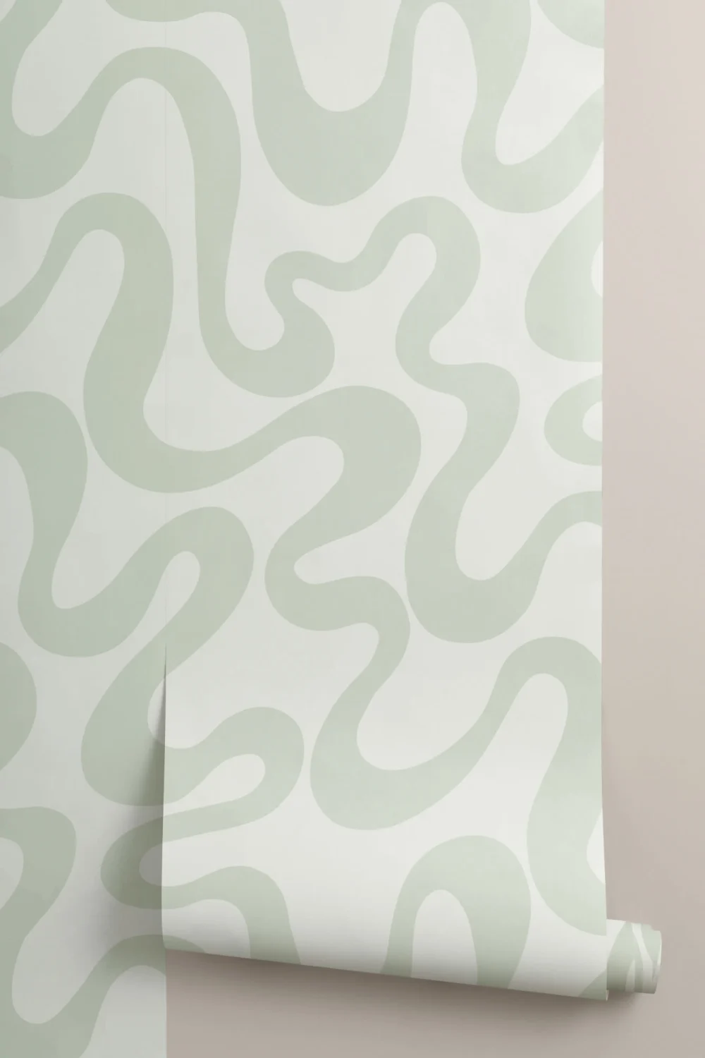Green Groovy Wiggly Lines Repeat Pattern Wallpaper
