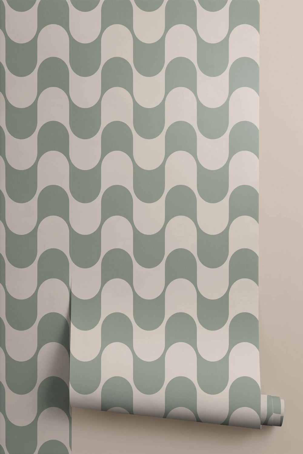 Green Groovy Retro Repeat Pattern Wallpaper